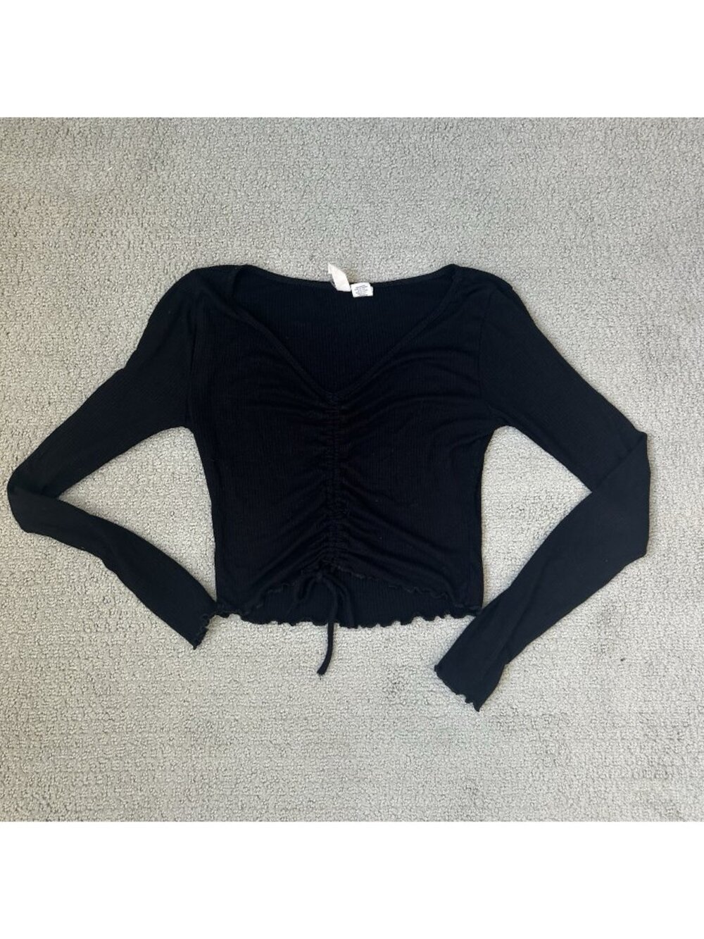 Sky And Sparrow Womens Top Black Cropped Long Sleeve Ruched 100% Cotton Size XS